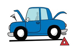 【イラスト】三角停止表示板を設置した故障車